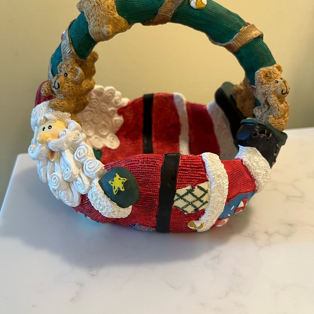 Santa With Patchwork and Bears Christmas Basket